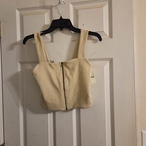 NWT Aerie Offline Cream Ribbed Zipper Crop Top